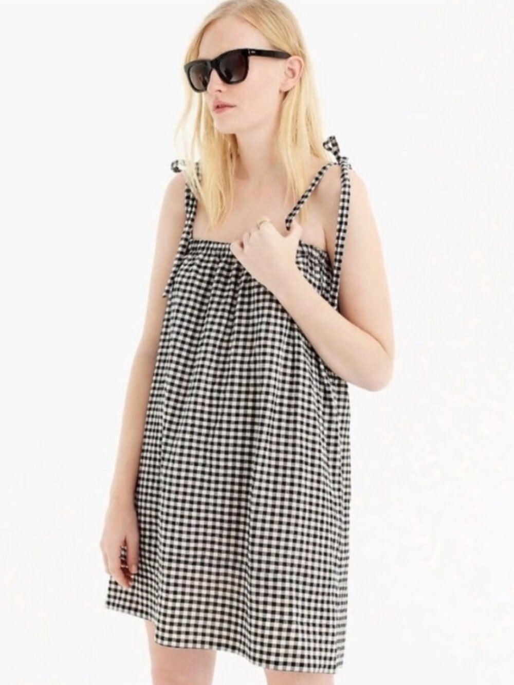 J.Crew black and white gingham print Tie strap dress size M